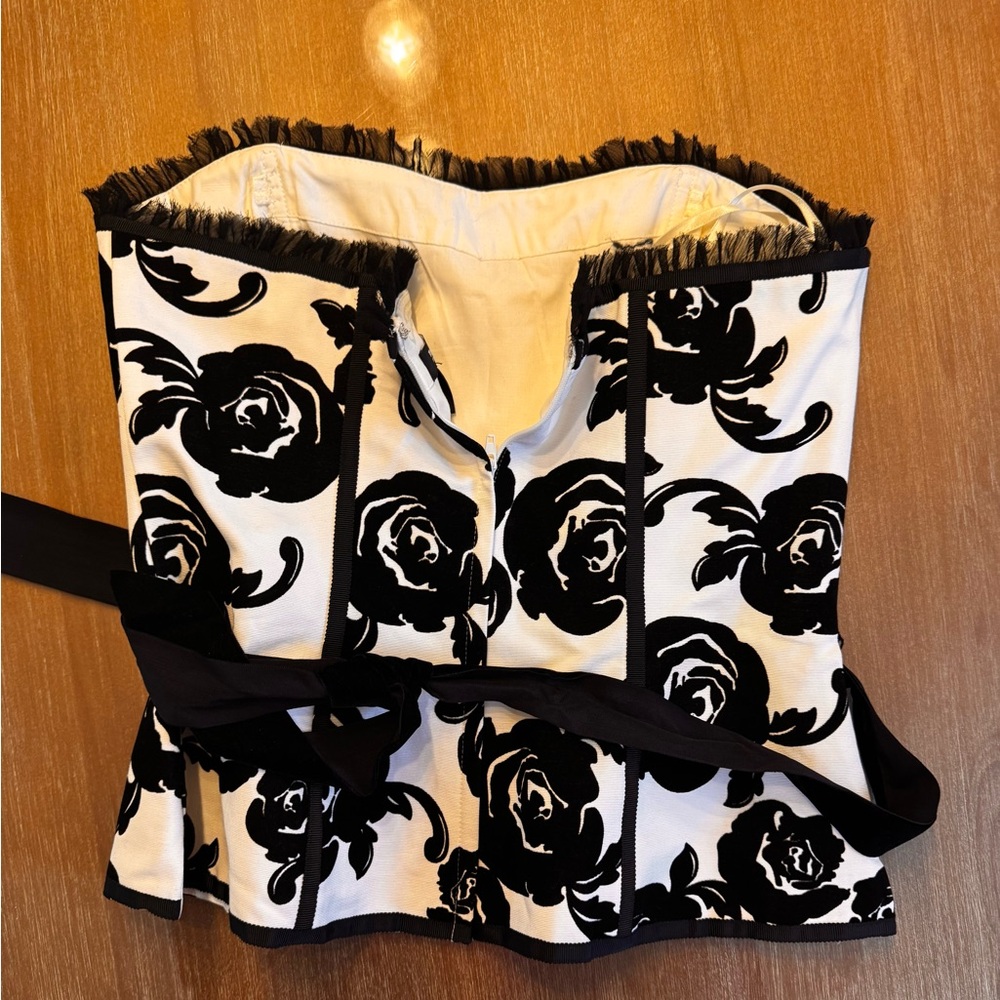 Y2K New White House Black Market floral flocked strapless top size 4 - Picture 4 of 4